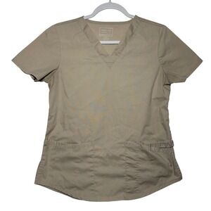 Cherokee Workwear Professionals Khaki Tan Scrub Top V Neck Short Sleeve Size XS